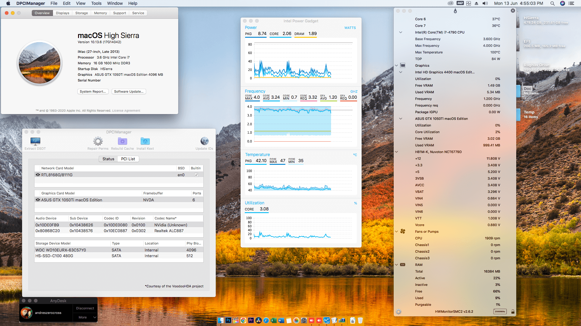 Success Hackintosh macOS High Sierra 10.13.6 Build 17G14042 in Asus H81M-K + Intel Core i7 4770K + ASUS GTX 1050Ti